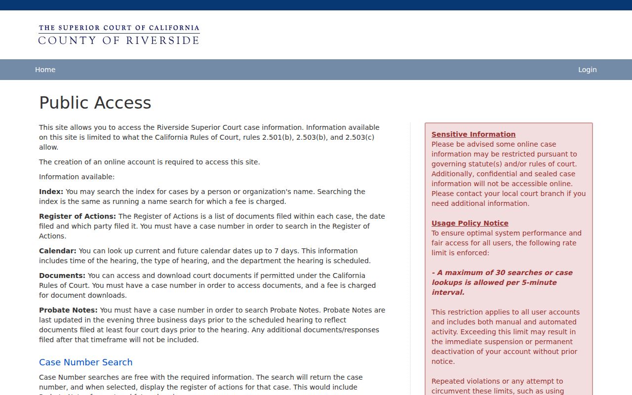 Coachella public records Riverside Superior Court Public Access portal